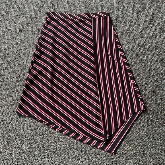 H&M Red & Black Stripe Midi Knee-Length Modest Handkerchief Asymmetrical Skirt M - Picture 9 of 16